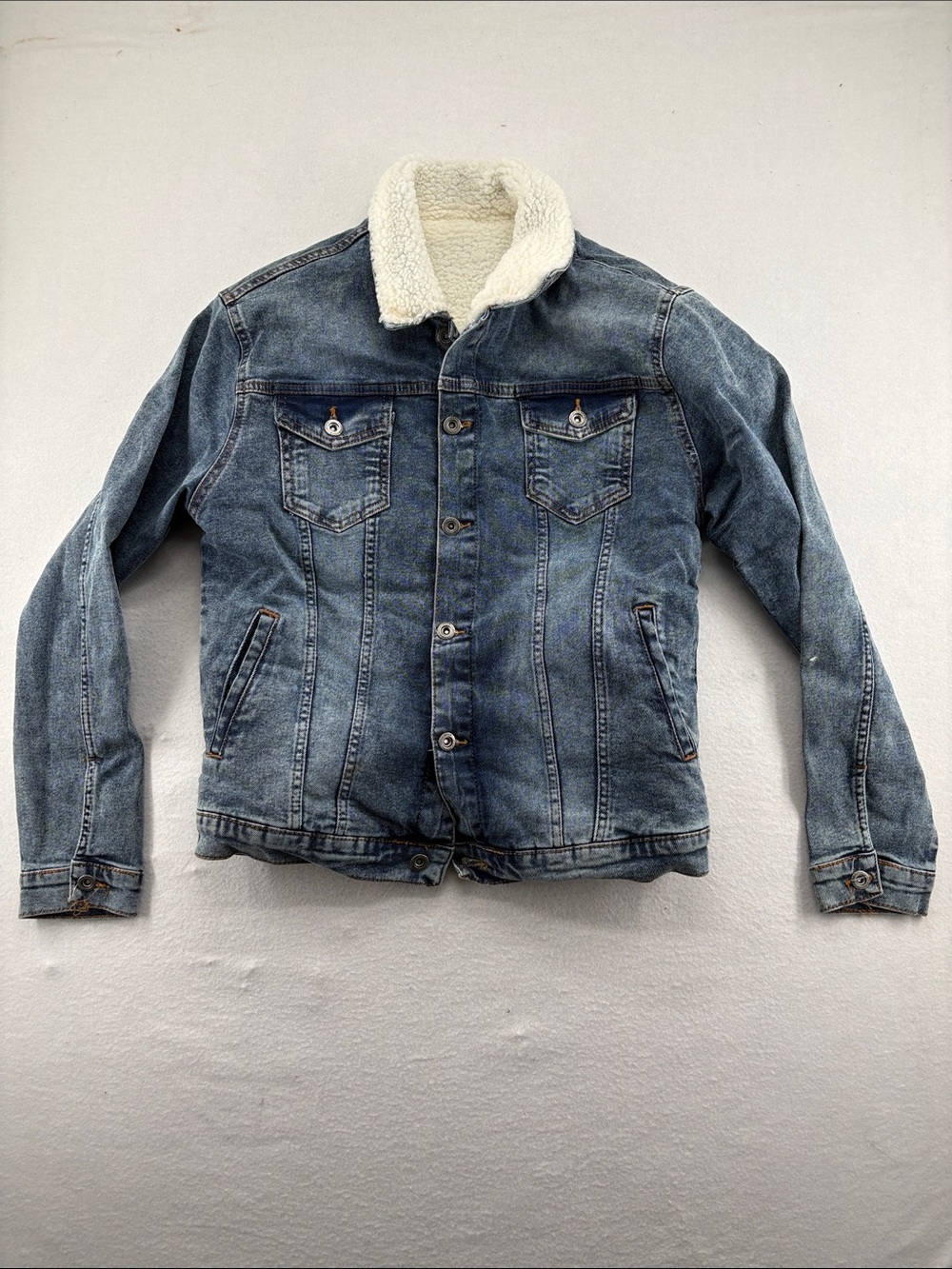 Women's Blue Denim Sherpa Collar Jacket